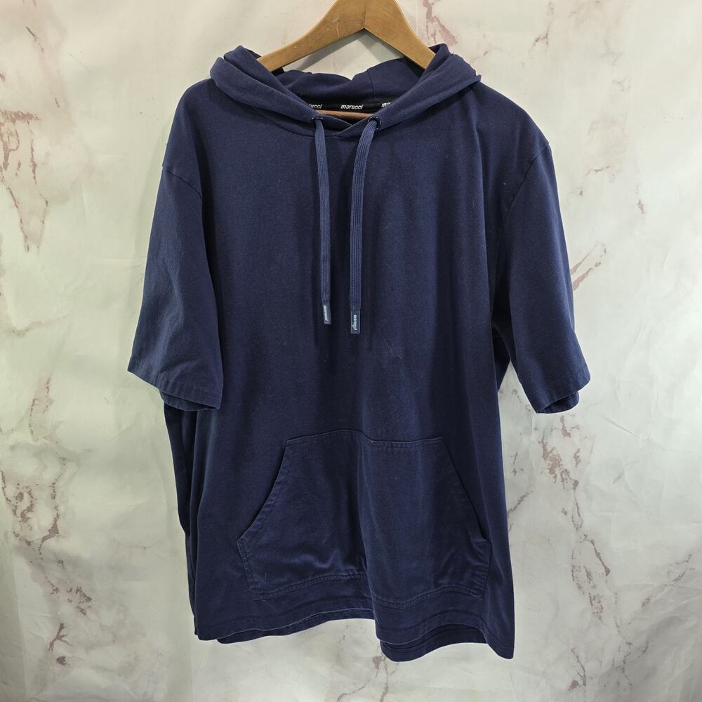 Marucci Shirt Mens XL Navy Blue Hooded Short Sleeve Tee T Baseball Cotton